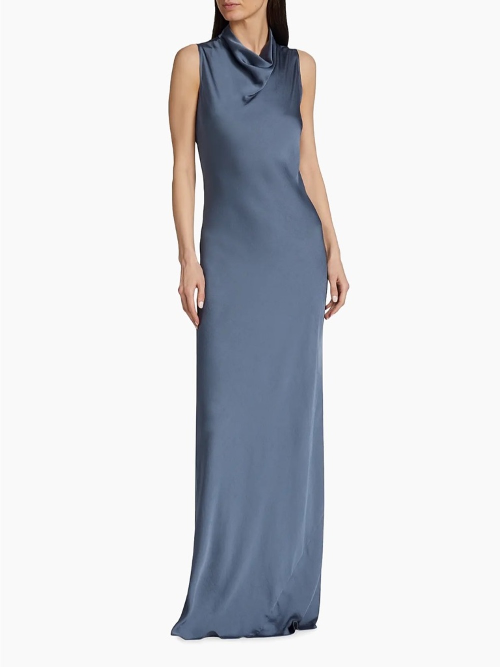 Veronica Beard Kura Dress in Lagoon Blue Sleeveless Satin Cowl-Neck Dress